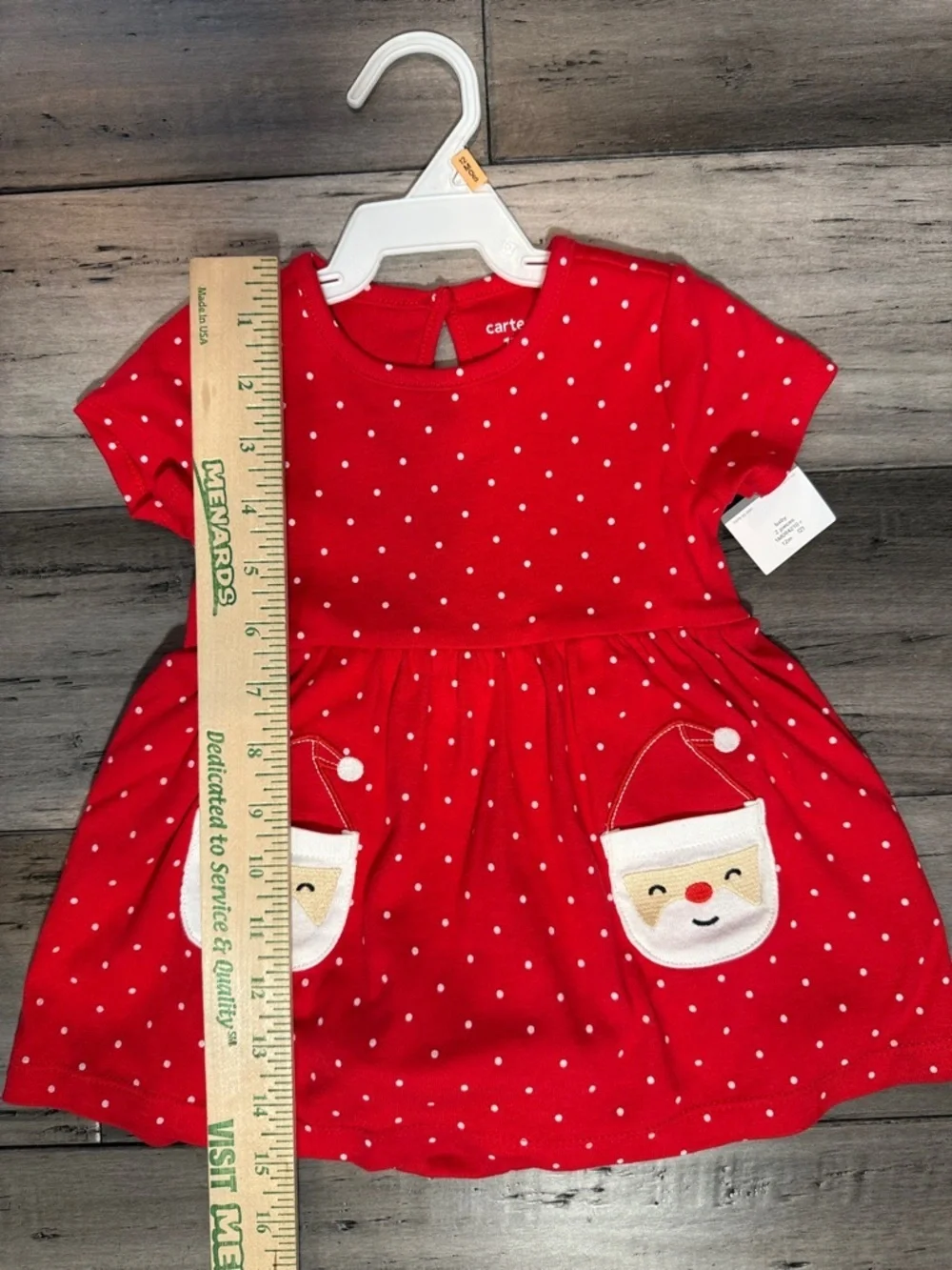 NWT Carter's Red Polka Dot Dress with Santa Pocket Appliqués